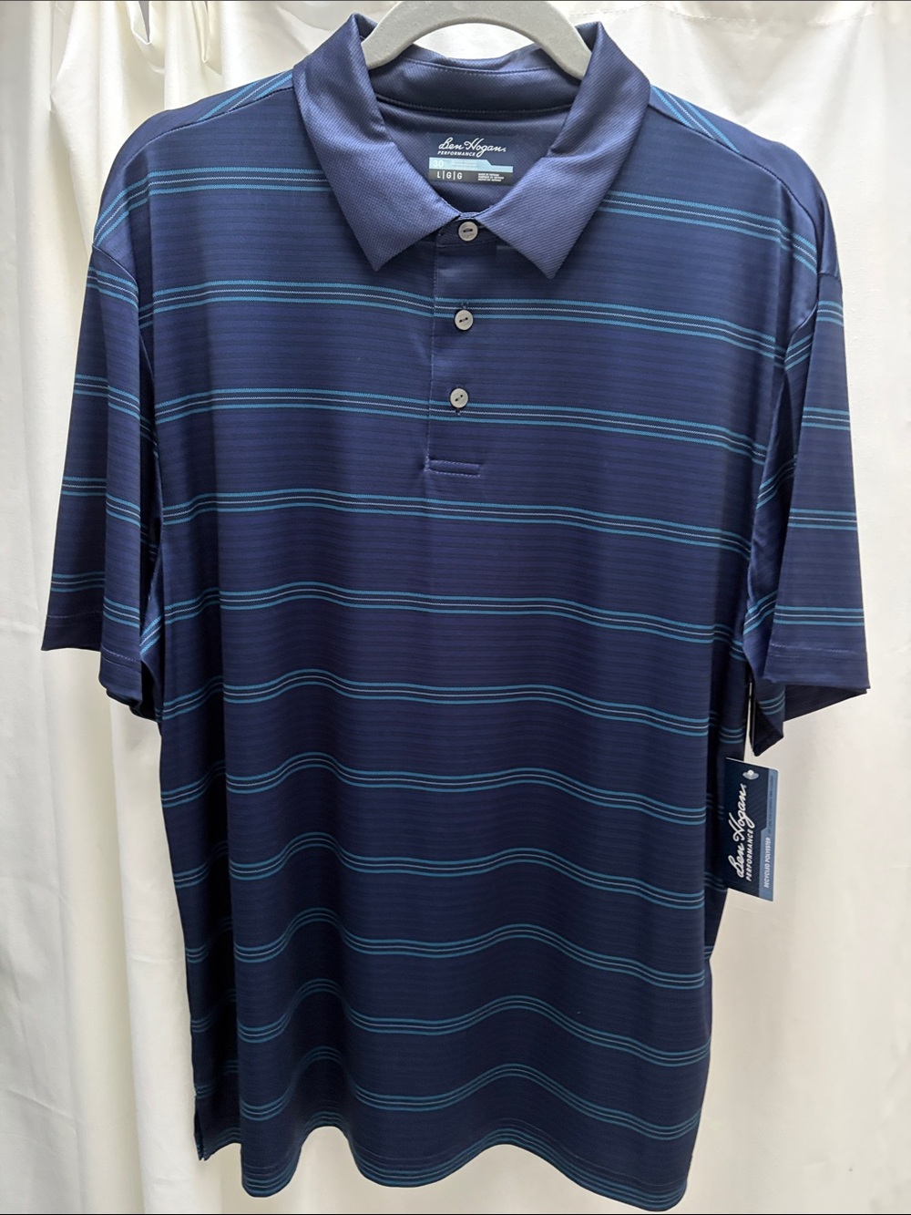 Ben Hogan performance Navy Polo with Teal Stripe Detail L